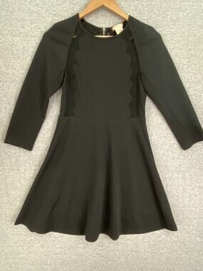 Esley Dress Womens Small Black Mini Long Sleeve Lace Detail Lined Crew Neck